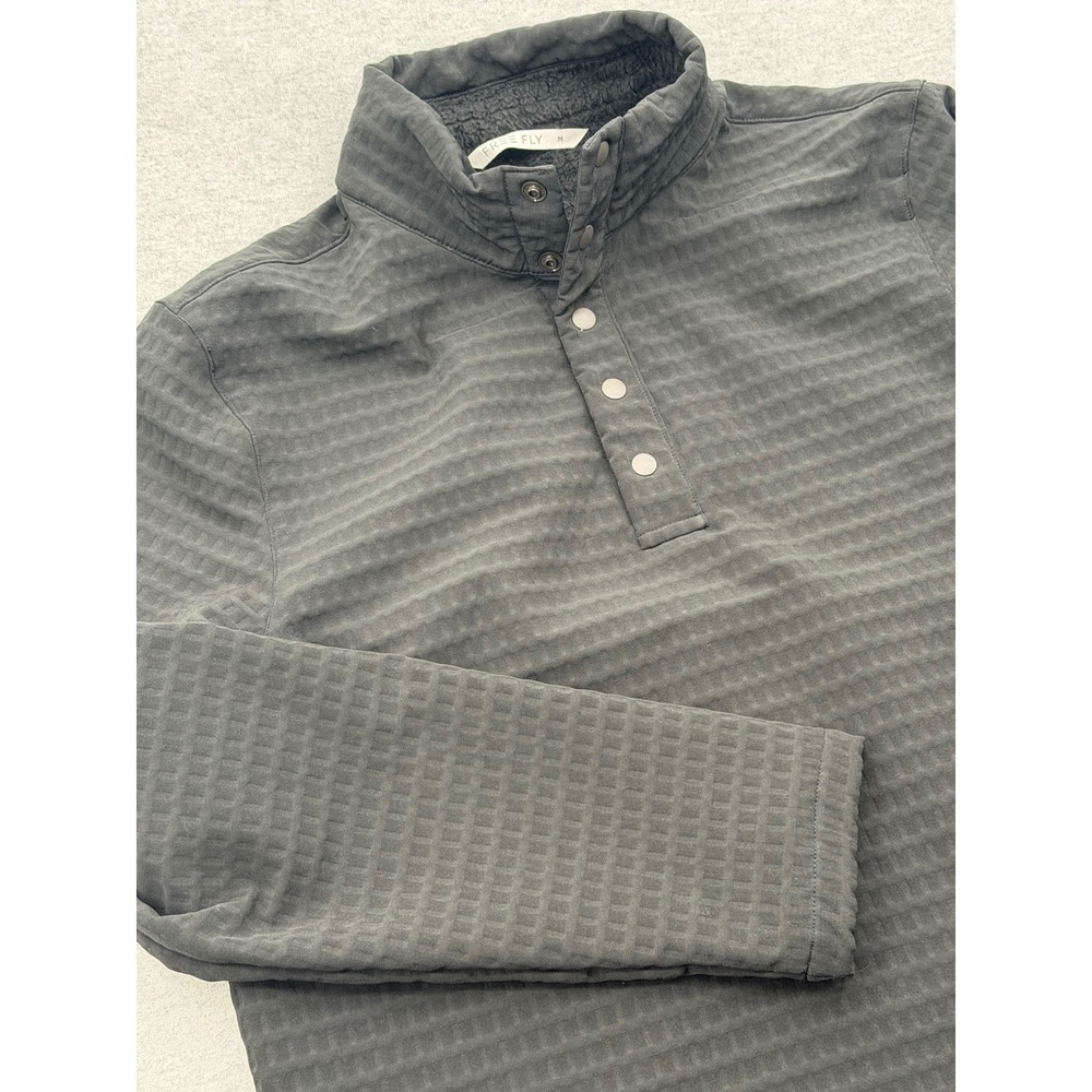 Free Fly Mens Gridback Fleece Snap Pullover Black Mock Neck Jacket Size M